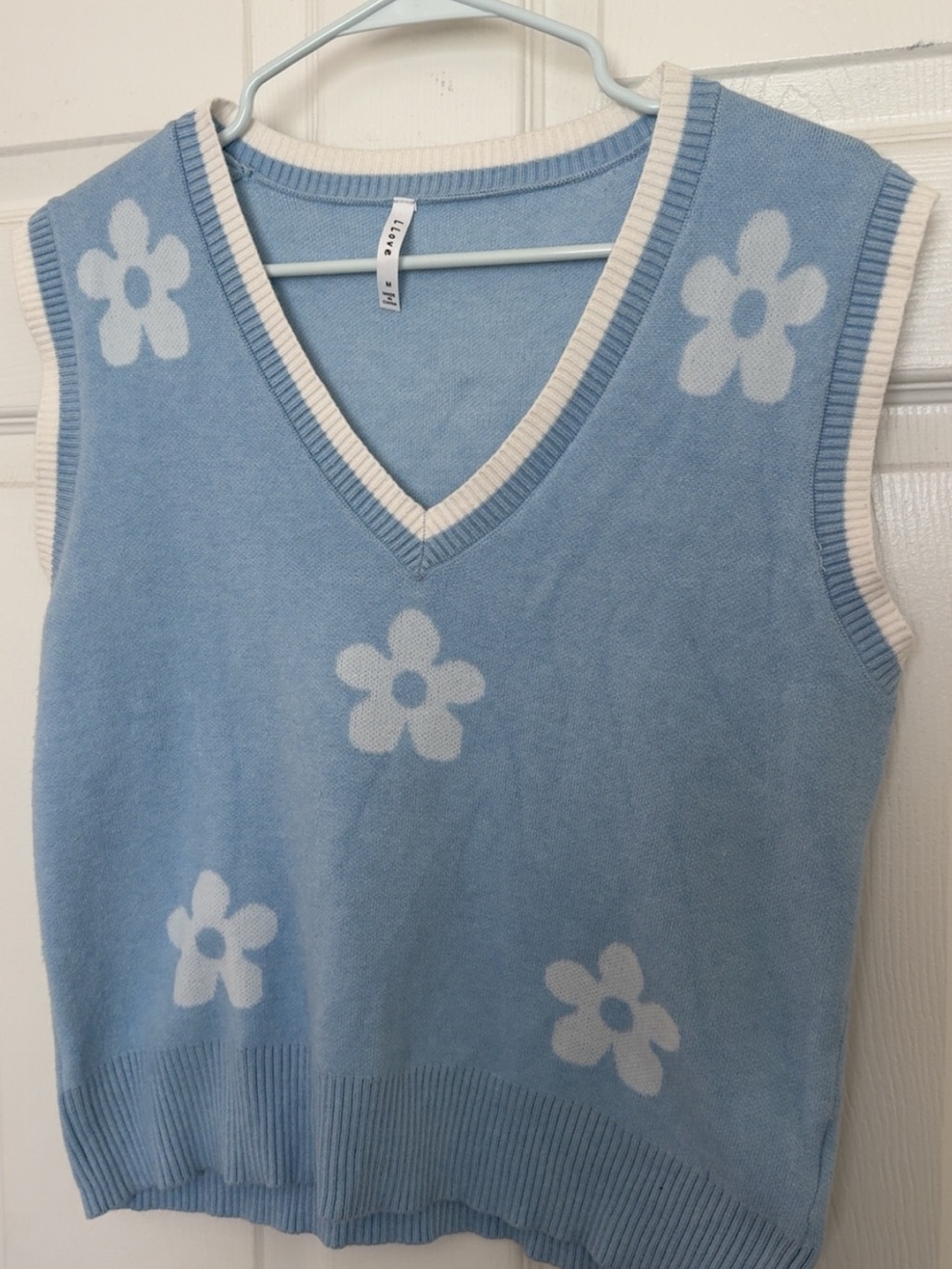Light Blue Floral V-Neck Sweater Vest